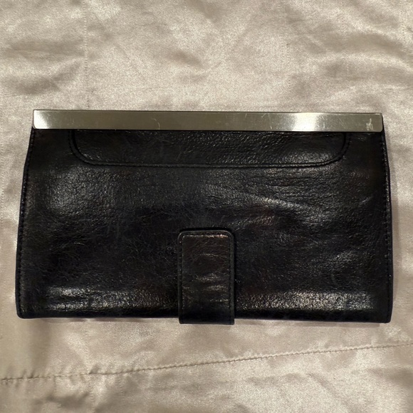 HOBO BlackClutch with  Red and Cream Patterned Interior - Picture 1 of 7